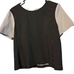 Vince Camuto Black Polka Dot Short Sleeve Pullover Top Women Large Blouse